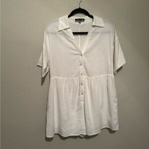 White Cotton Shorts Romper With Pockets and Collar